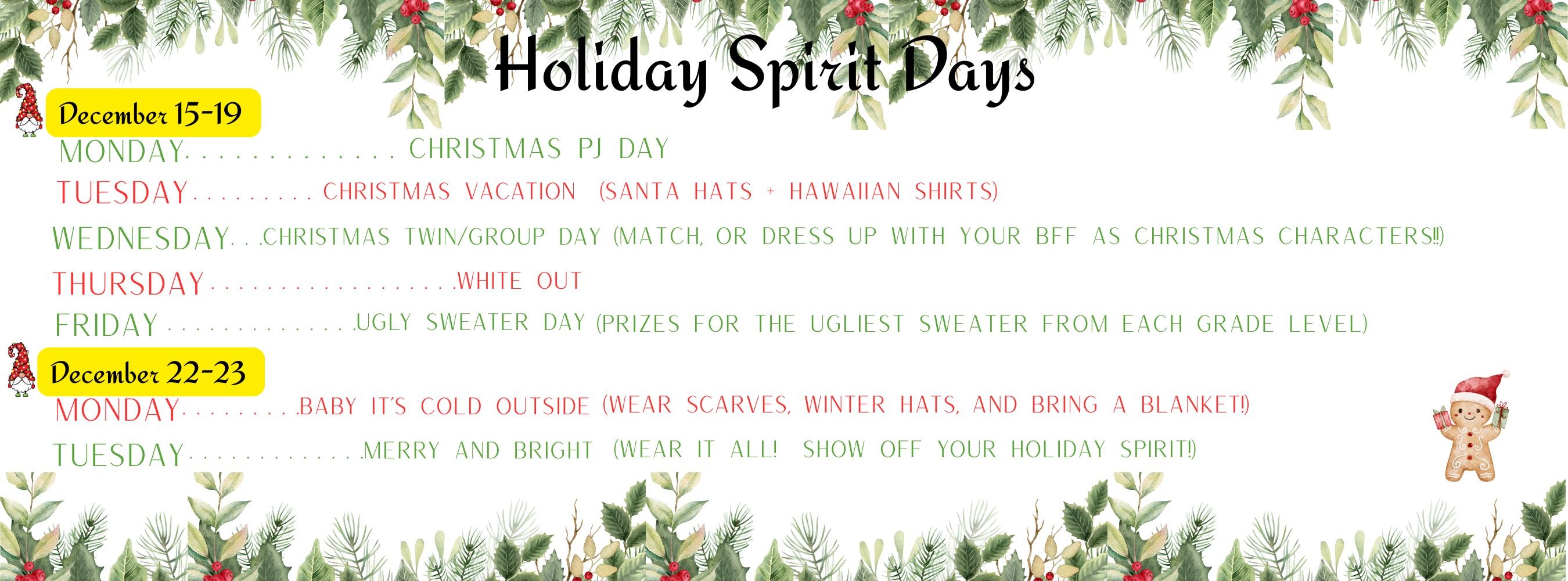 Holiday Dress Up Days