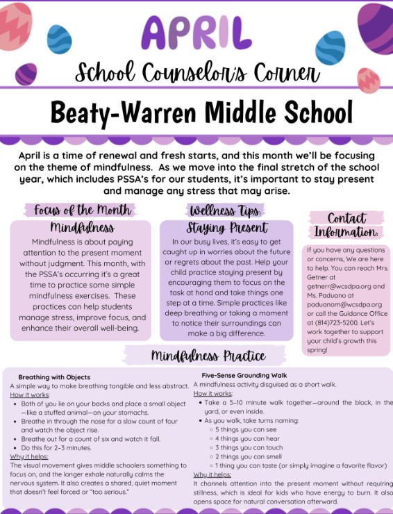 April Counselors Corner