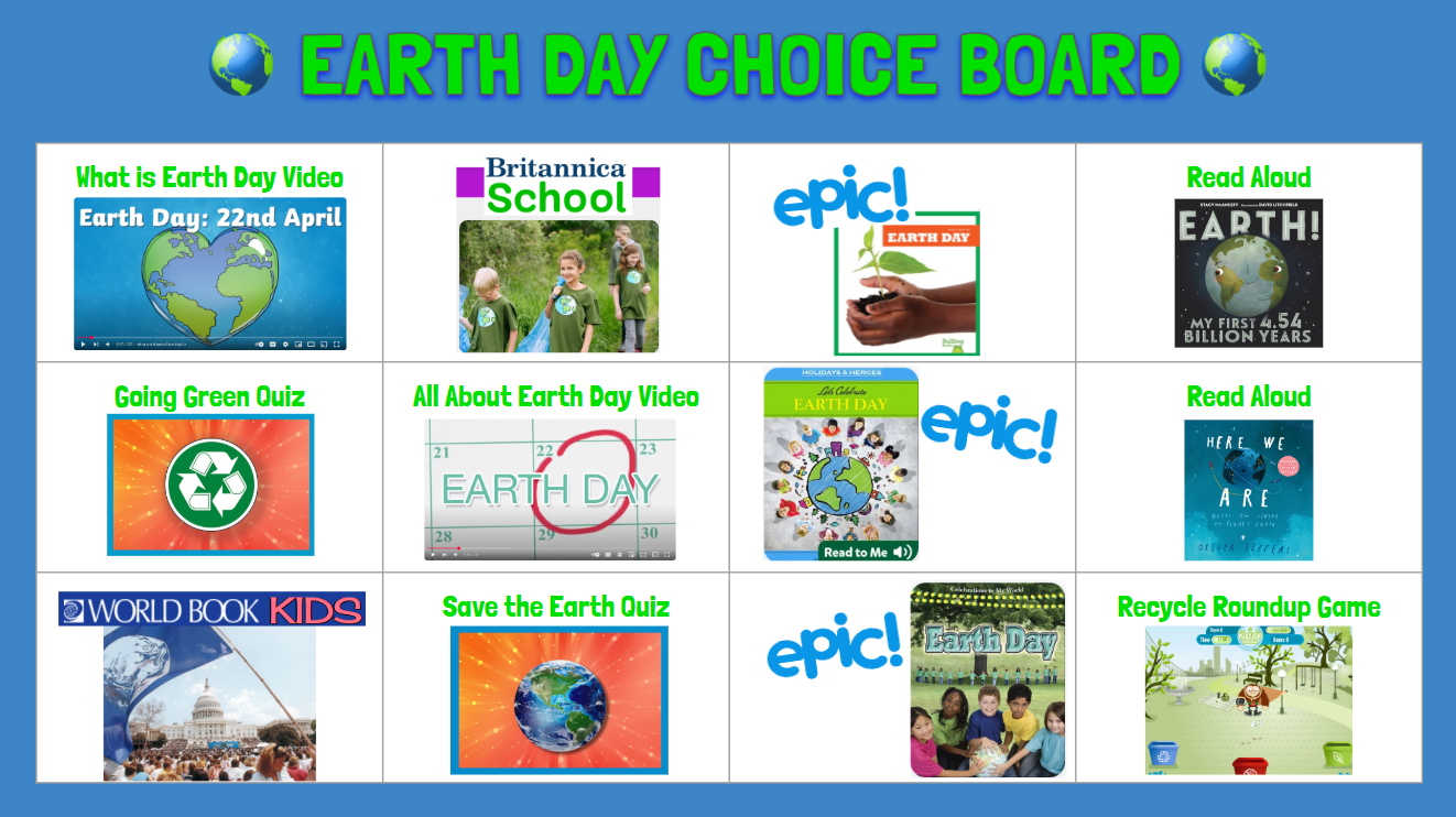 Earth Day Choice Board
