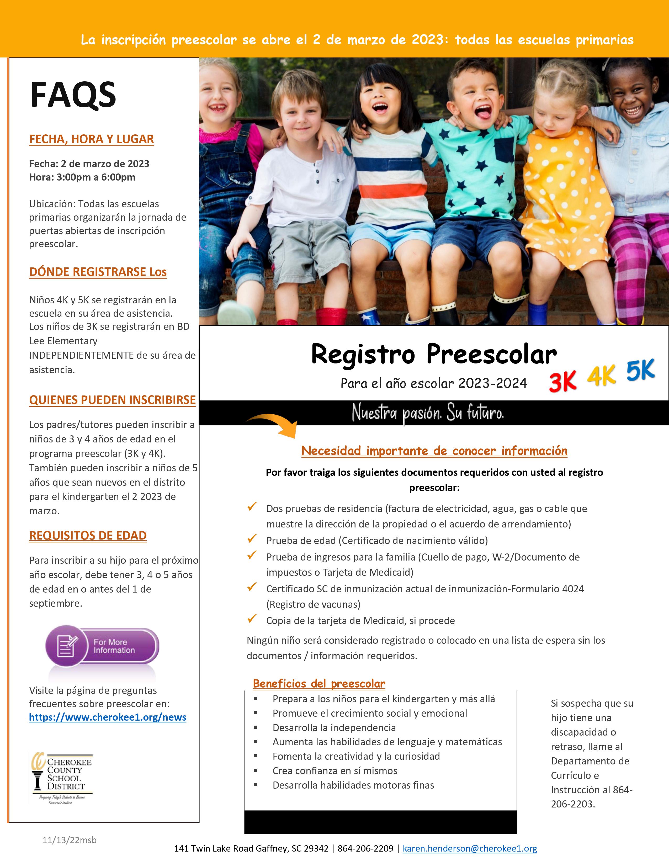 Registration Info Spanish