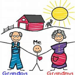 Cartoon image of grandparents and grandchild