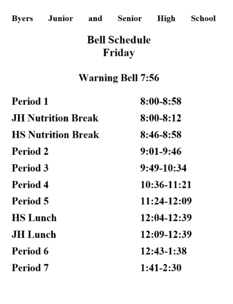 Bell Schedule friday