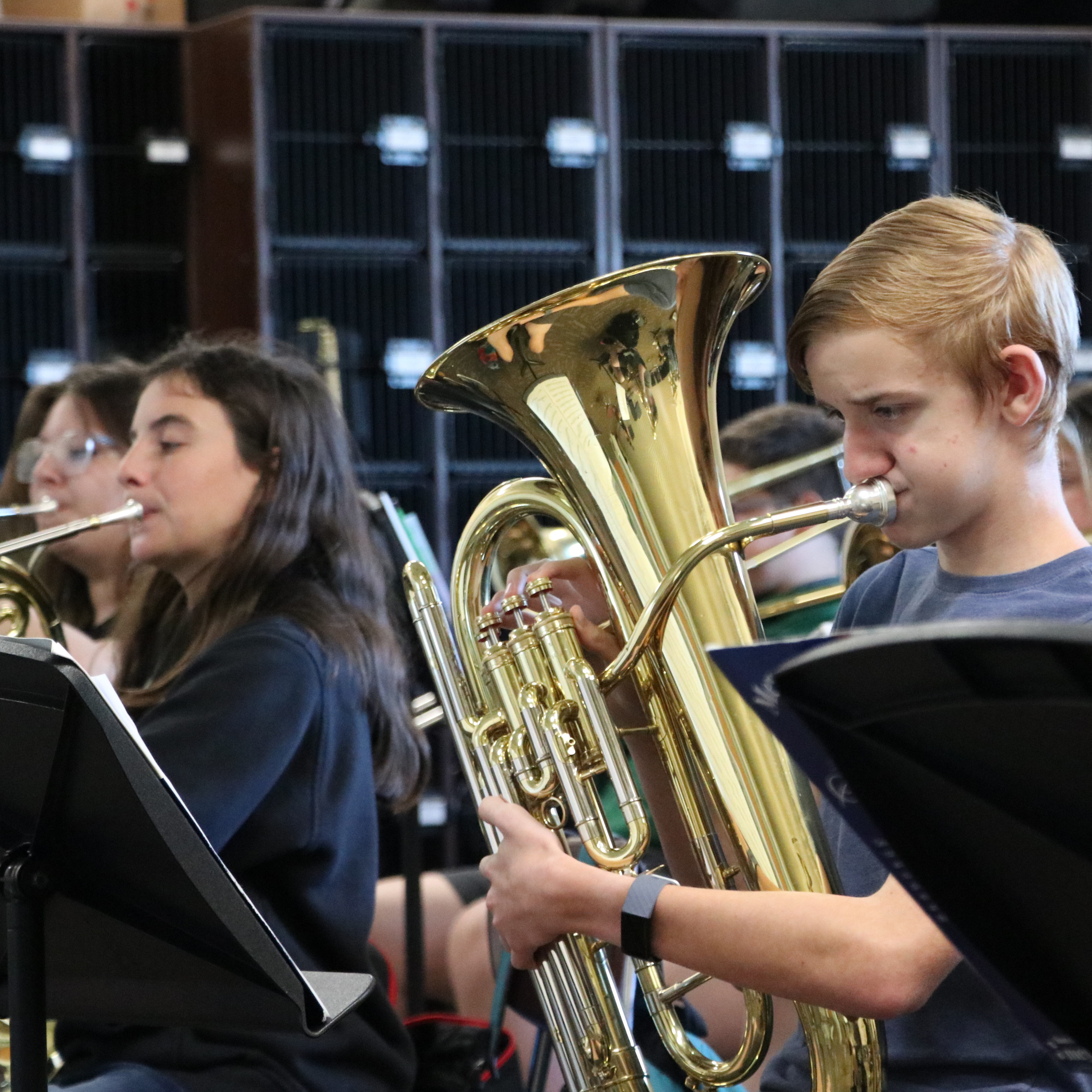 Middle School students play instruments in band