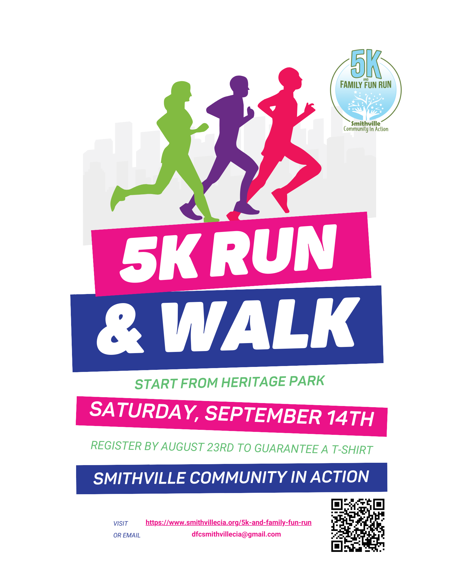 5K Run & Walk Saturday September 14, Register by August 23 to guarantee a shirt