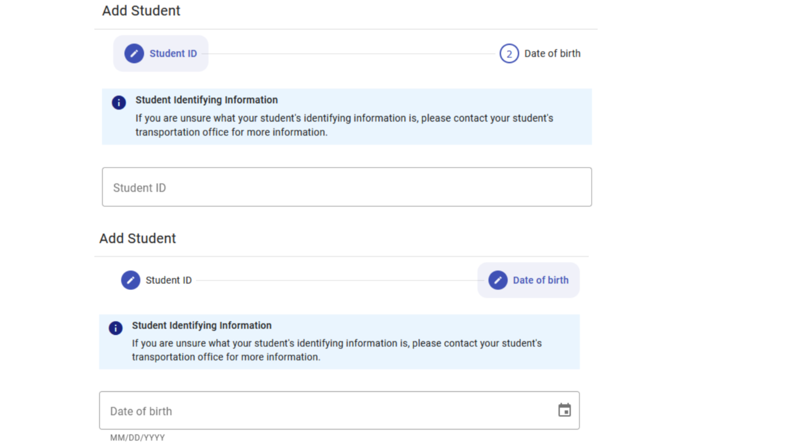 Enter the Student ID and Date of Birth