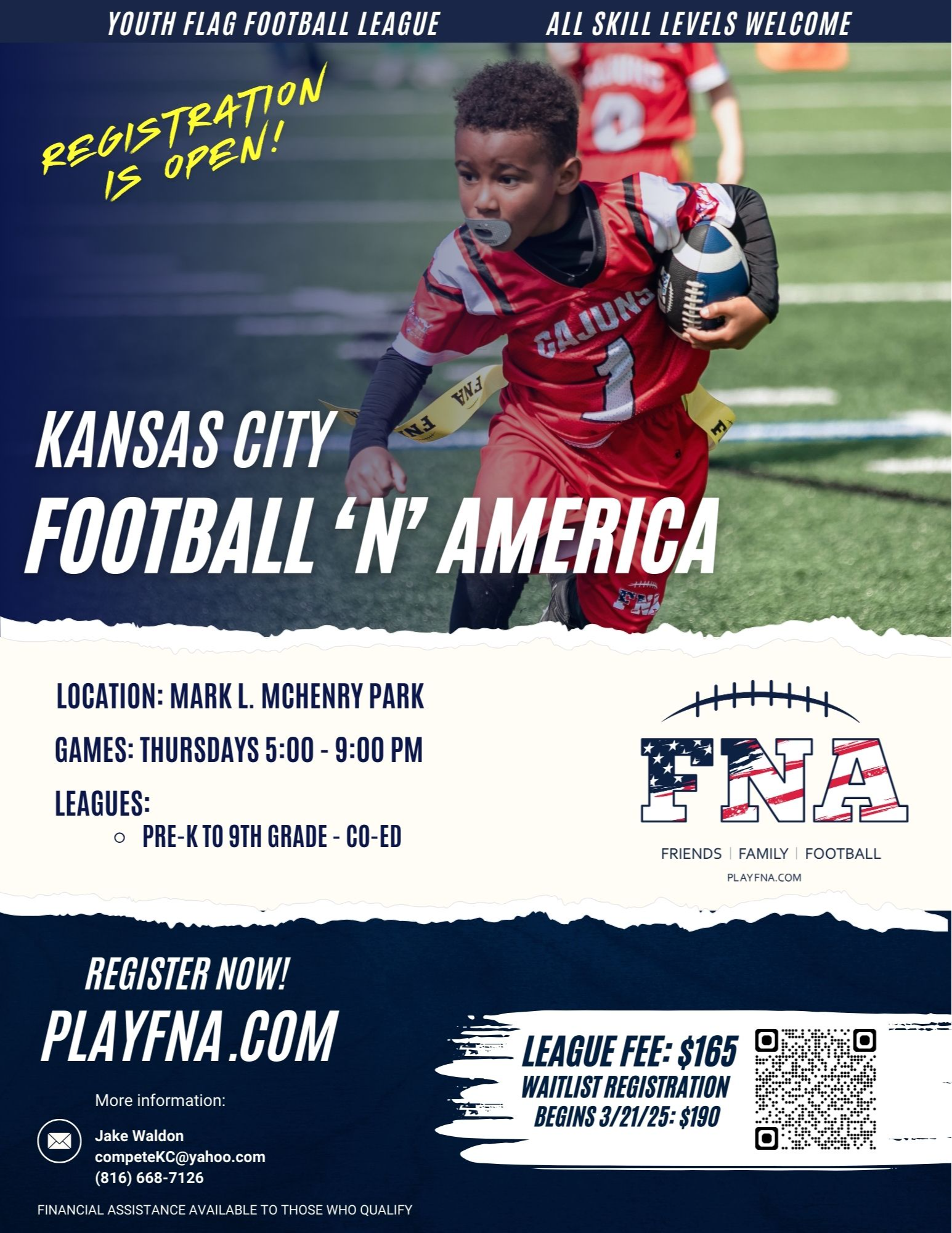 Kansas City Football 'N' America PreK-9th Grade CoEd, Mark L McHenry park, Thursdays 5-9pm