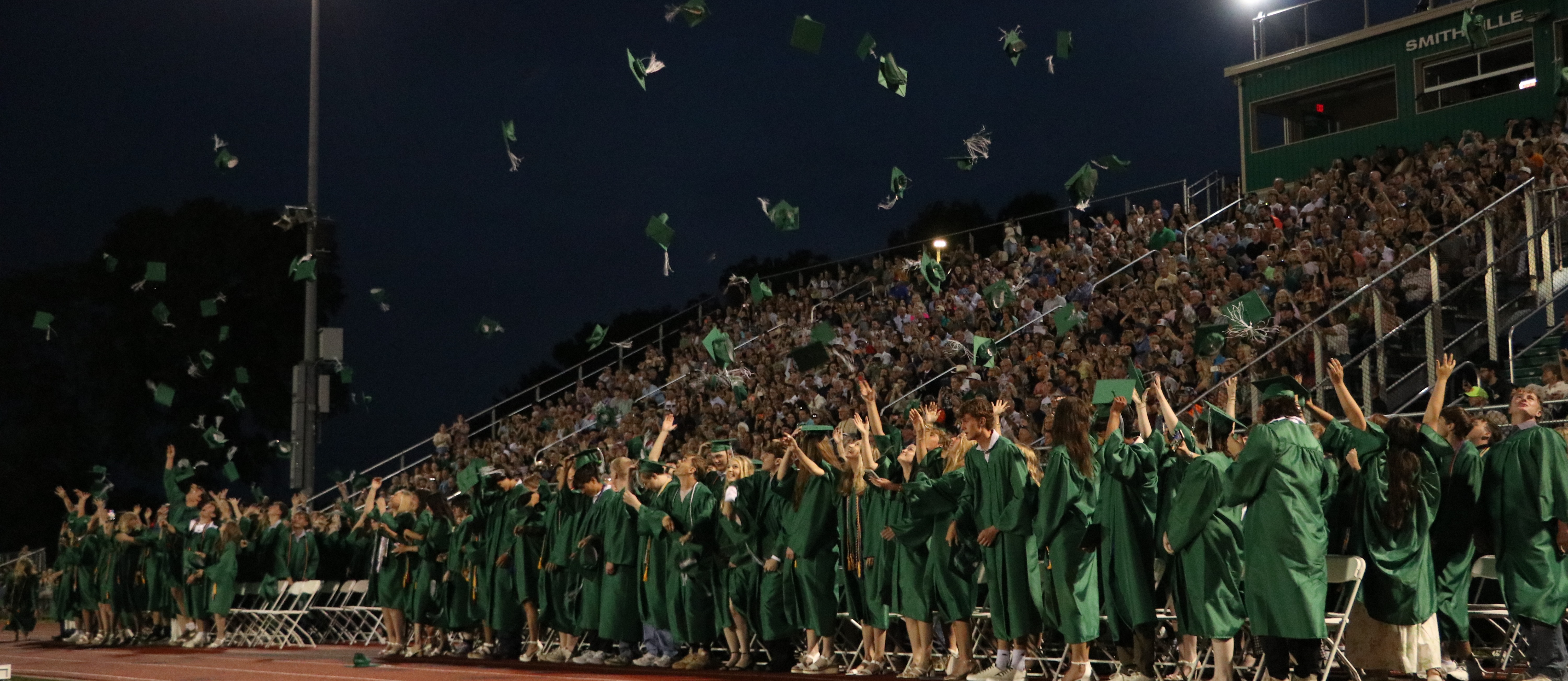 Graduates throw their caps in the air