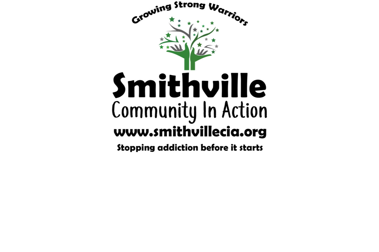 Smithville Community in Action logo. It says "Stopping addiction before it starts"