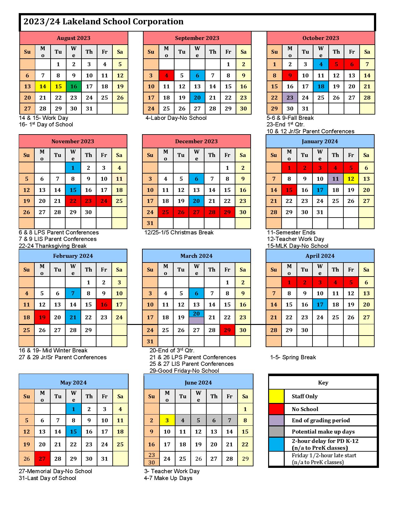 calendar-lakeland-school-corporation