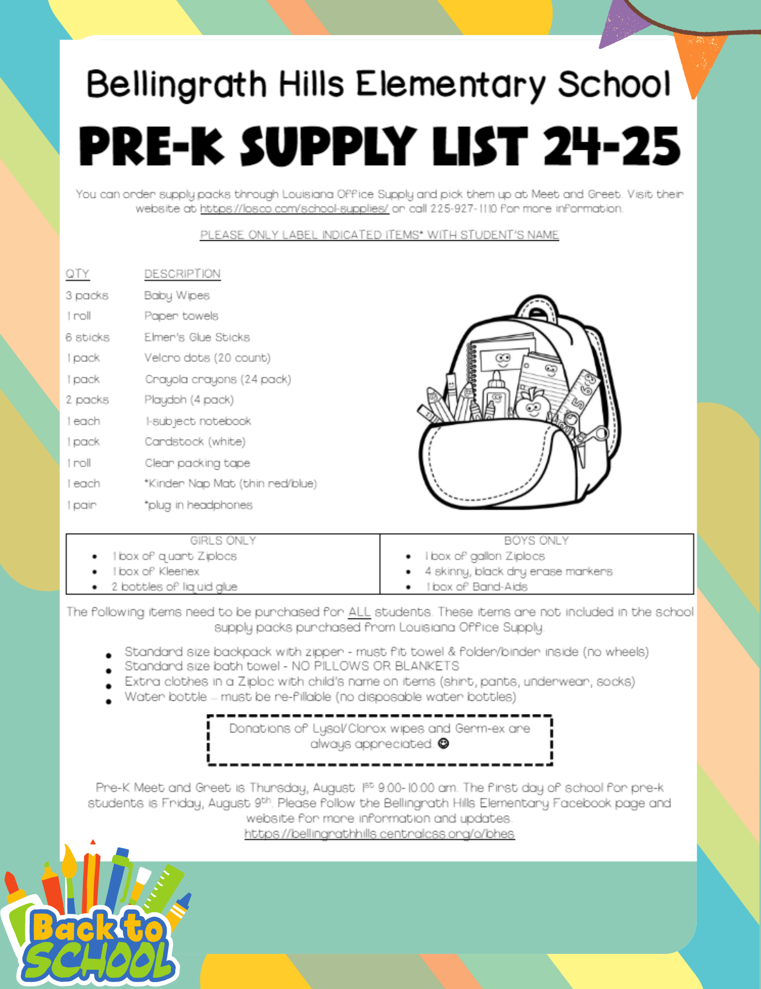 PreK Supply List