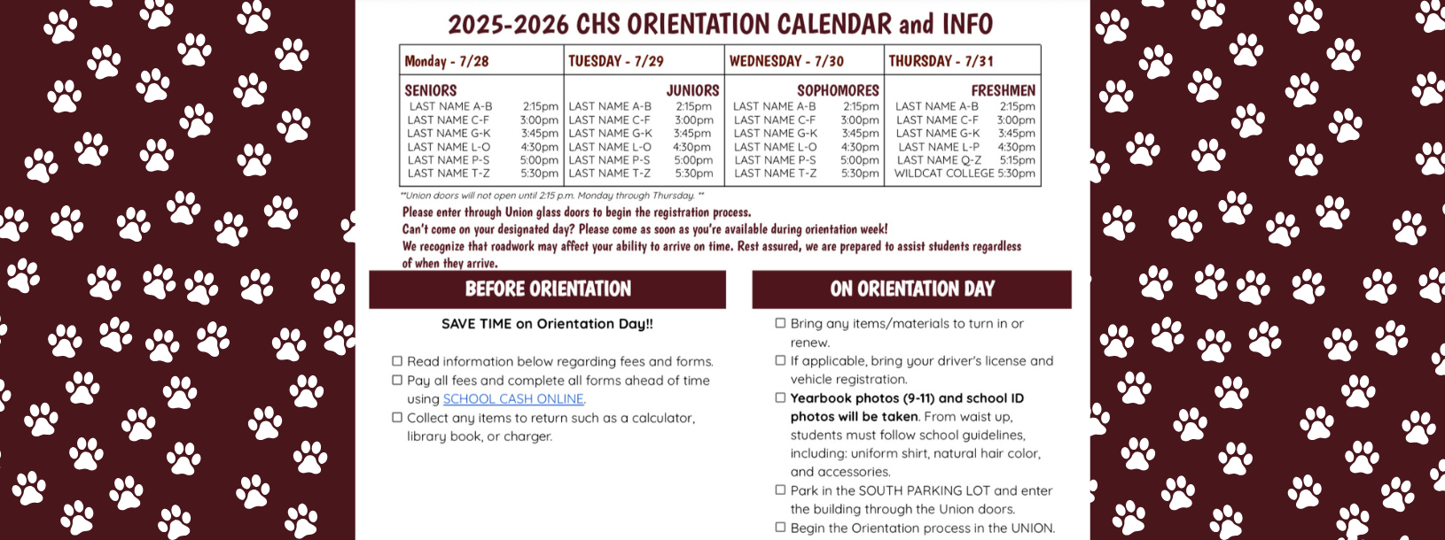 Orientation Schedule