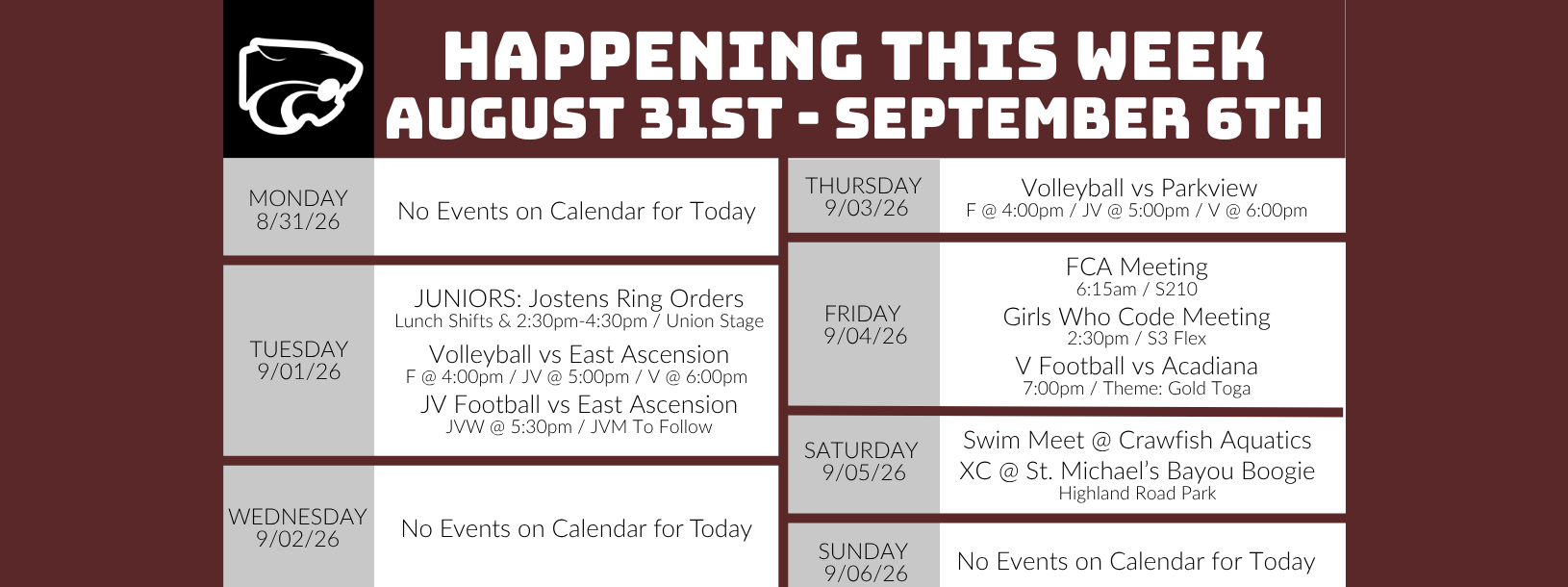 what happening this week 8/31