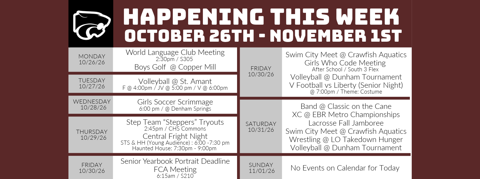 Happening this week 10/26
