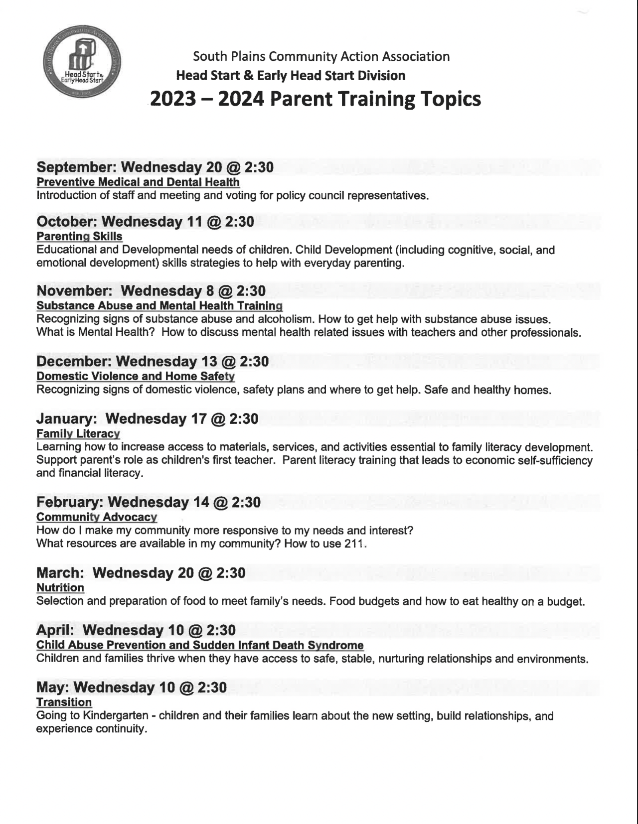 Parent Meetings 2023-24
