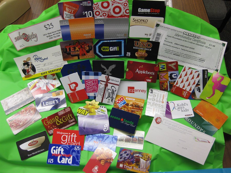 multiple gift cards on table