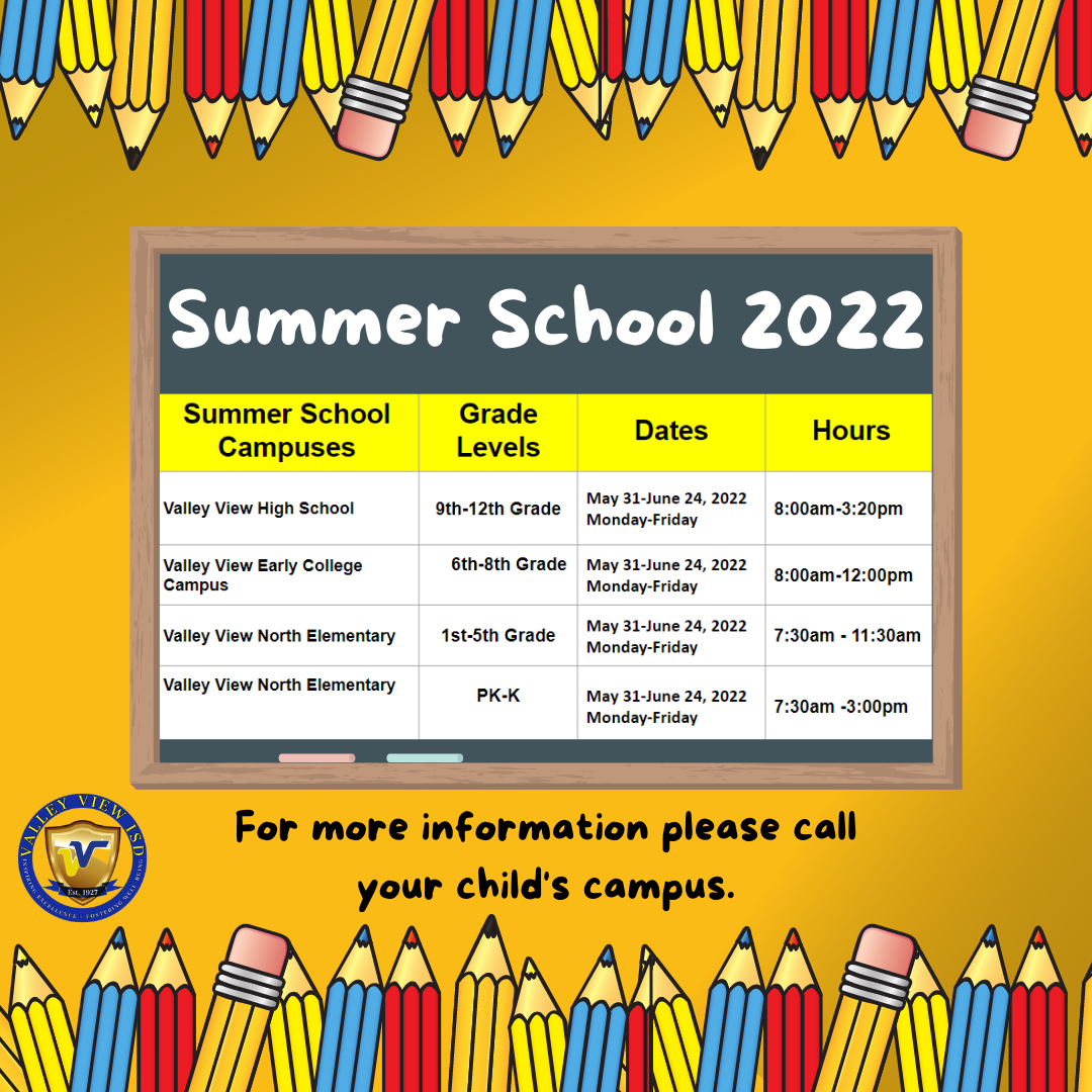 Summer School Programs 2022 Valley View ISD