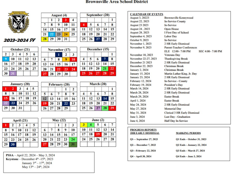 District Calendar | Brownsville Area Elementary School