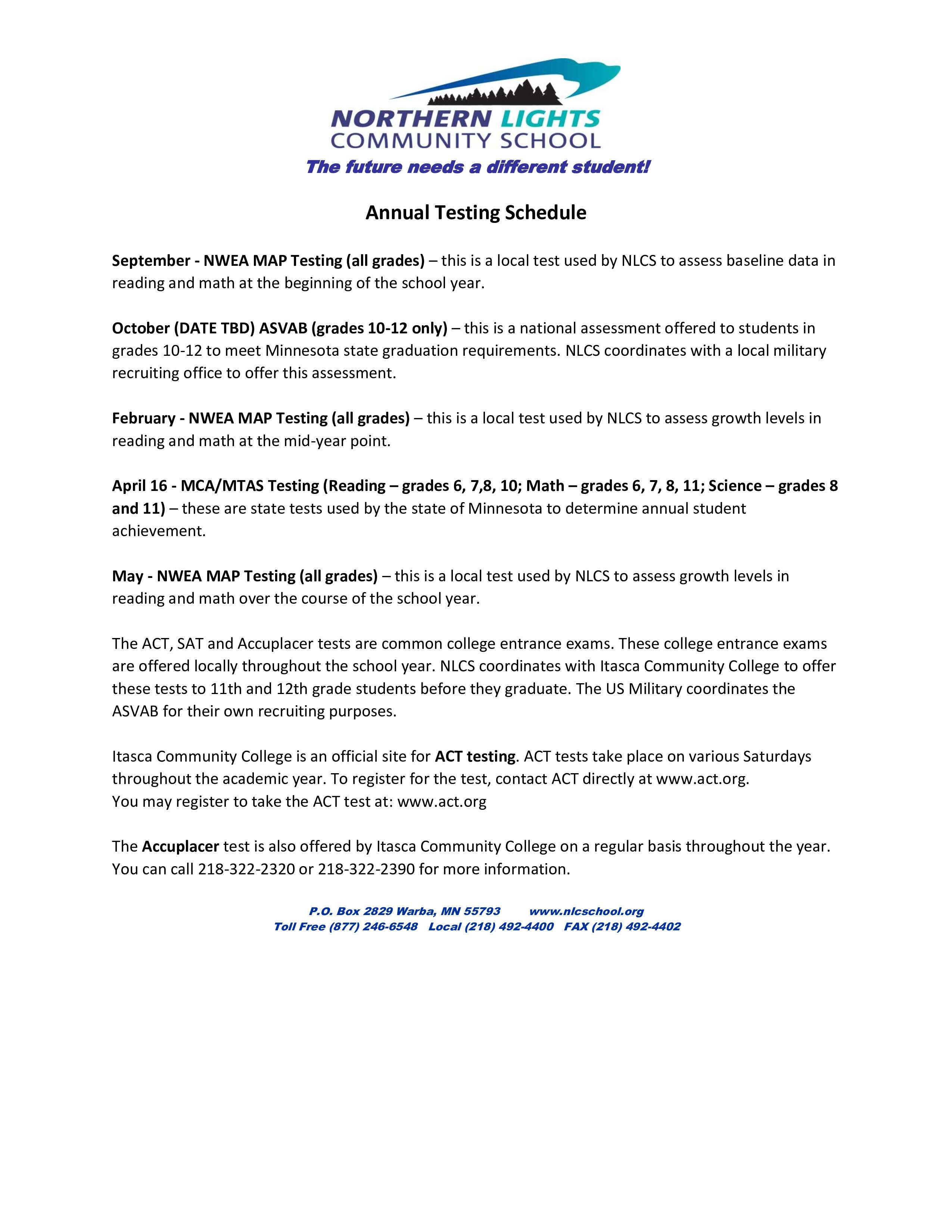 annual testing schedule