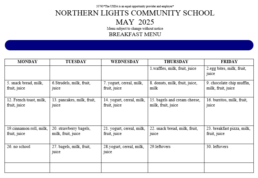 May 2025 BF Menu