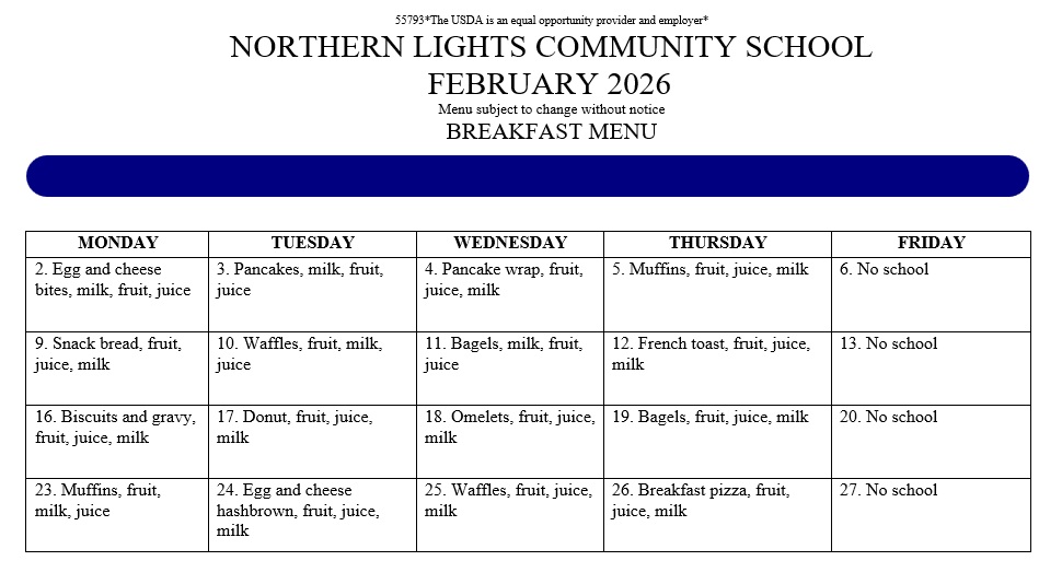 February Breakfast Menu 2026