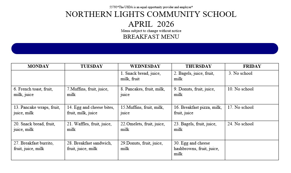 April Breakfast Menu