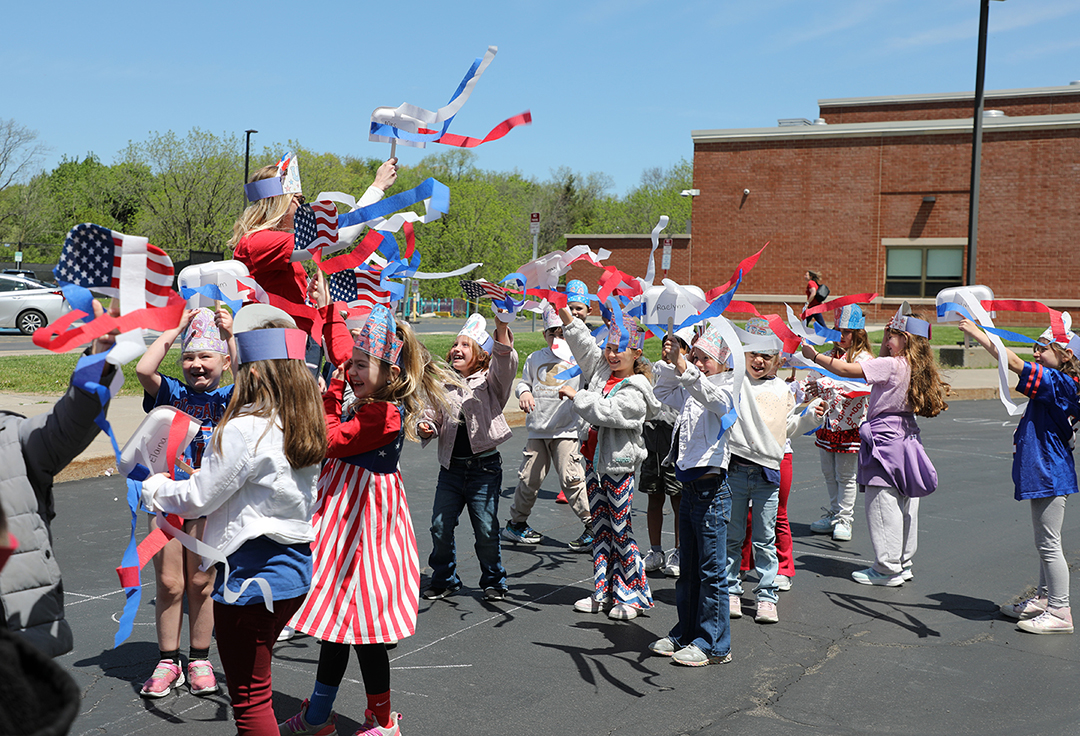 A group of students in a parade.