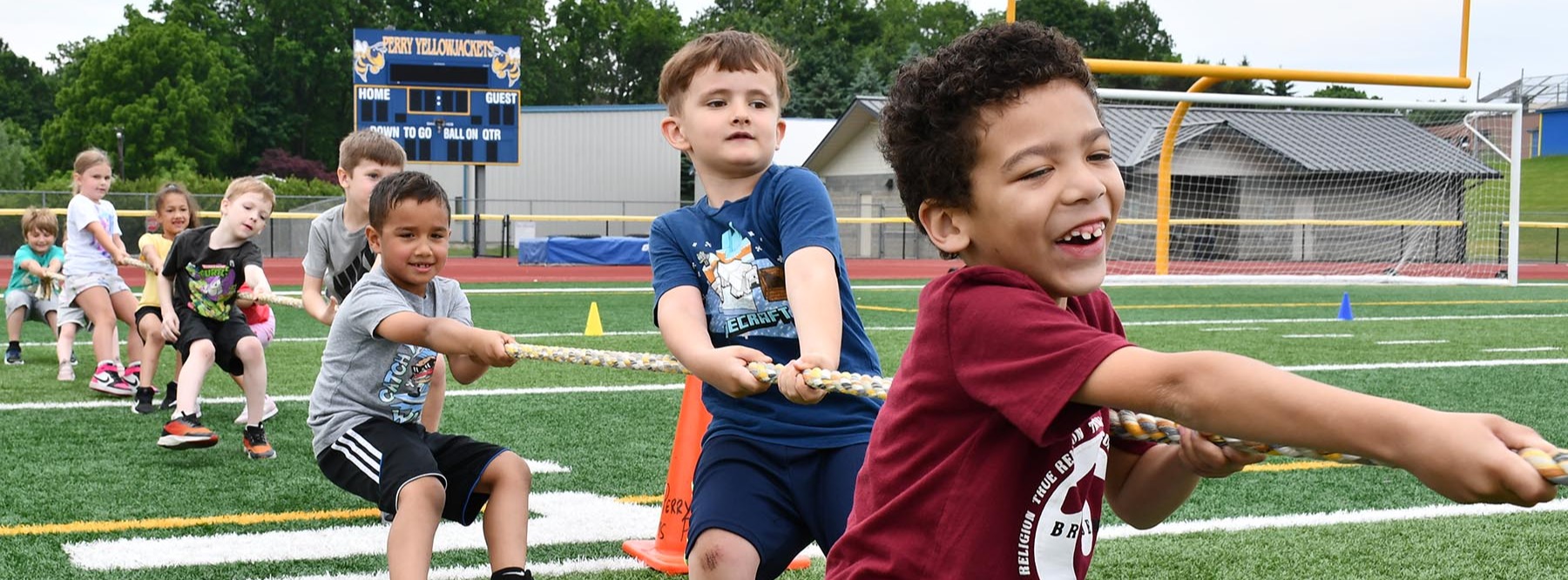 Students competing in a tug of war.