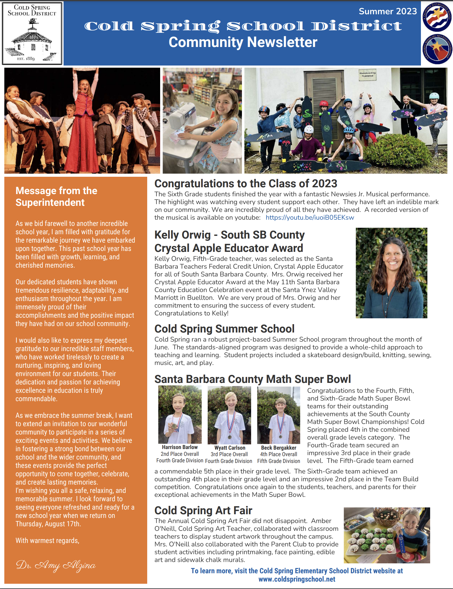 Page 1 of the Summer Newsletter
