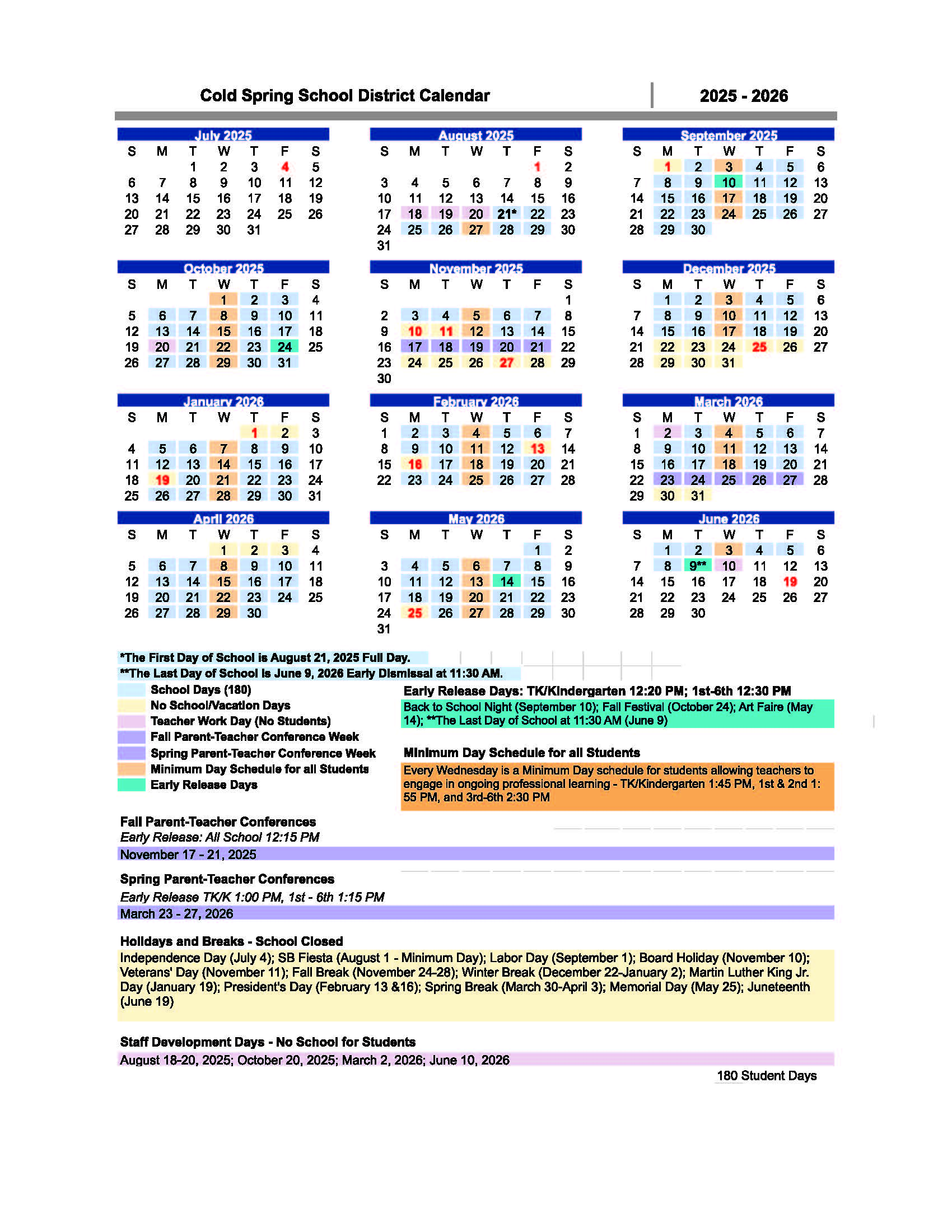 2025-26 School District Calendar