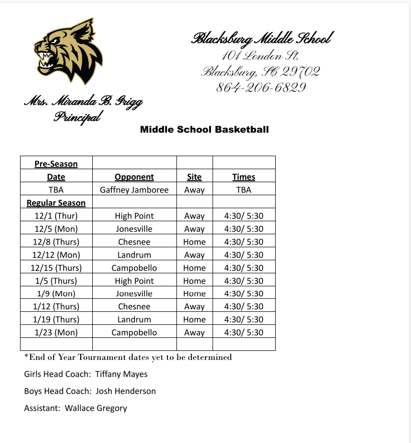 Basketball - Boys | Blacksburg Middle