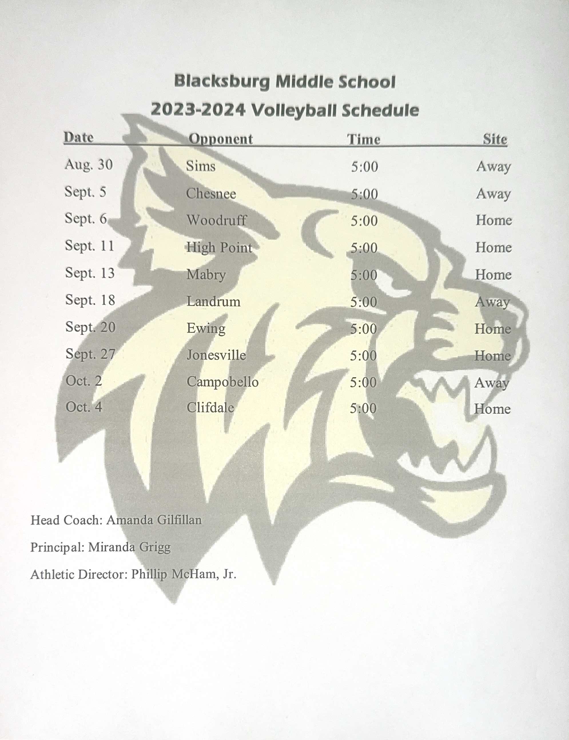 middle school volleyball schedule 23-24