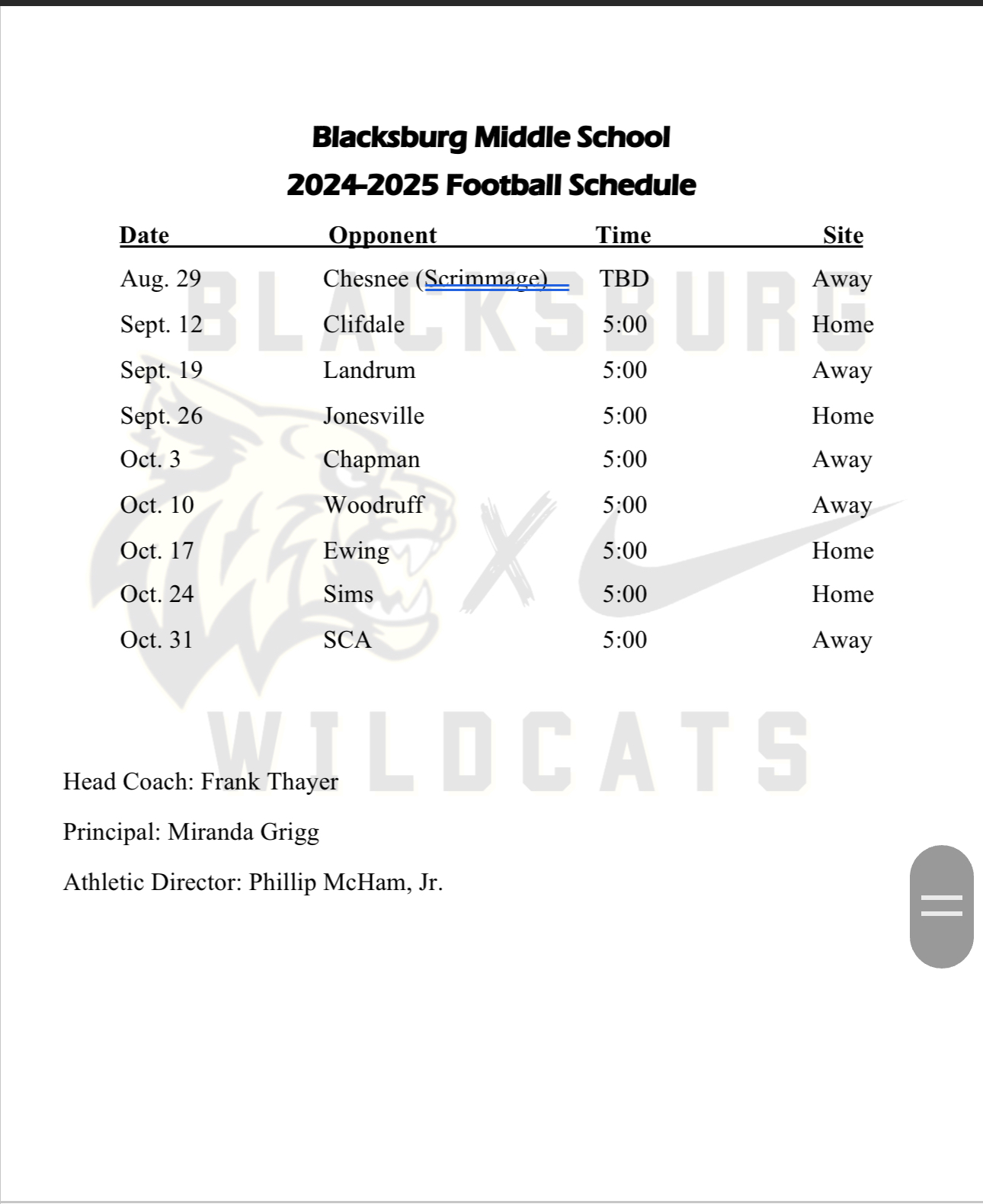 24-25 middle school football schedule