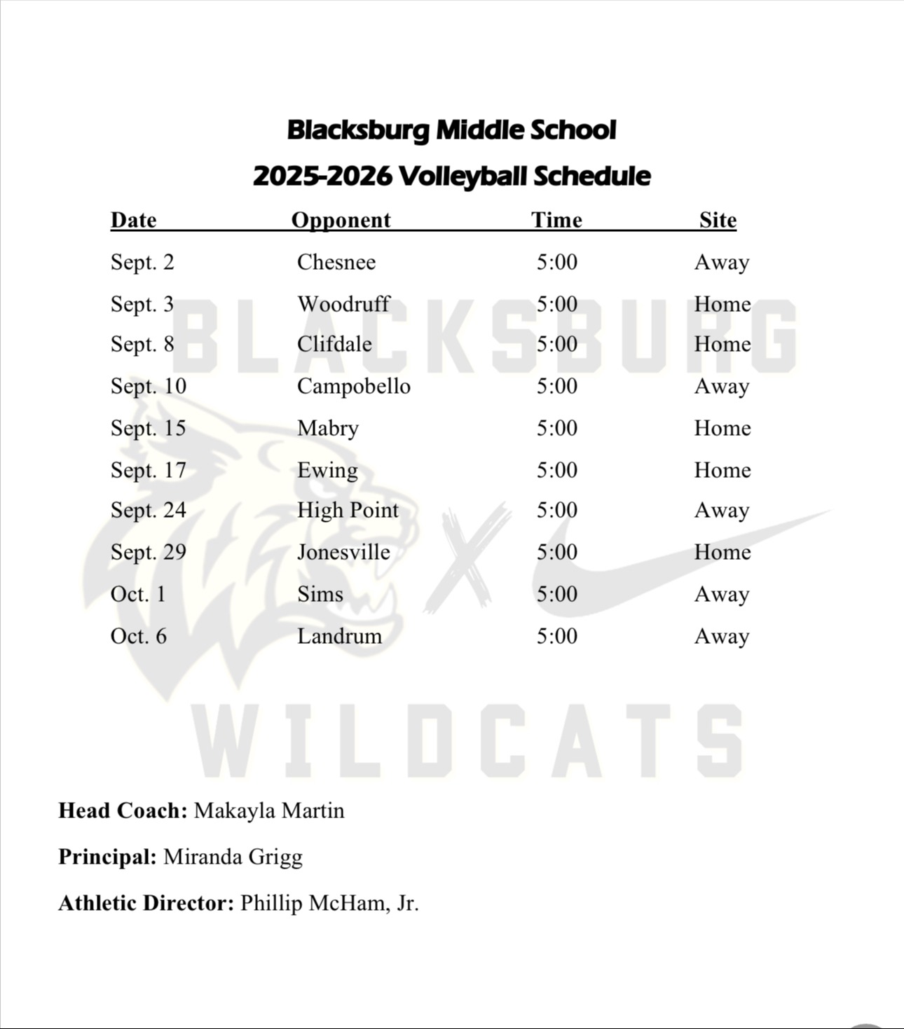 middle school volleyball schedule 24-25