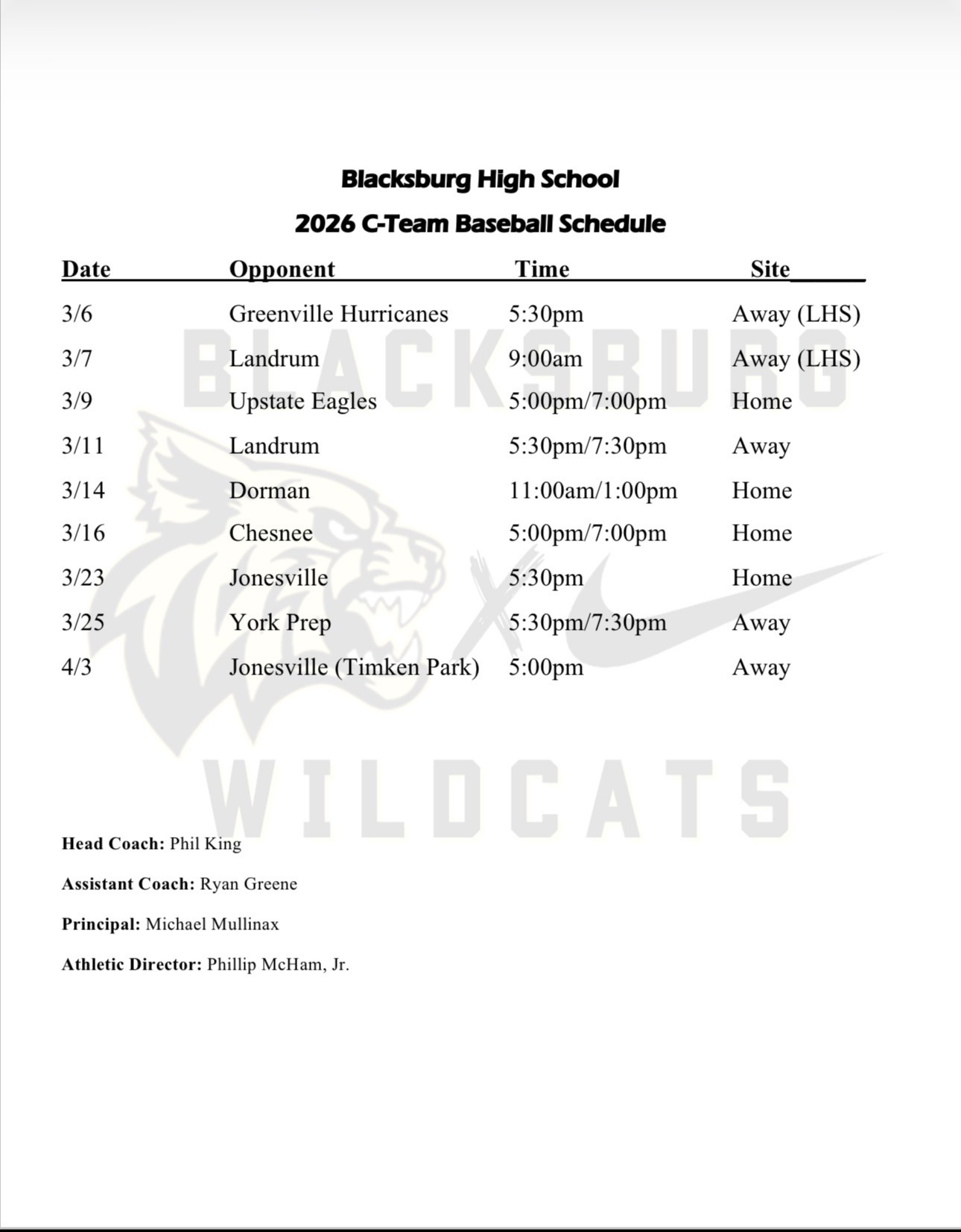 Middle School Baseball