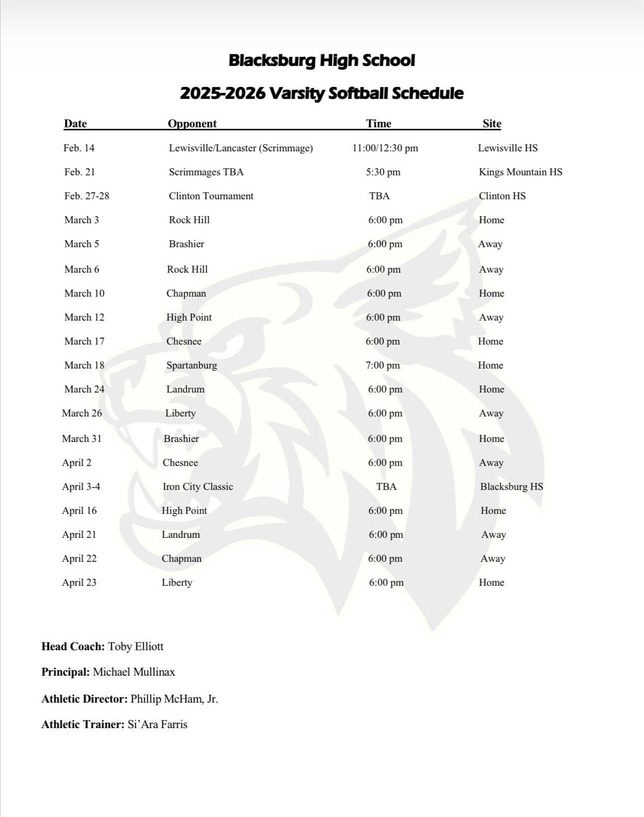 BHS varsity softball