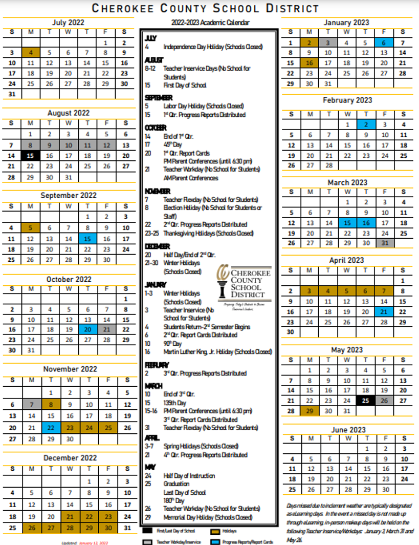 Cherokee County Schools 20252026 Academic Calendar A Comprehensive