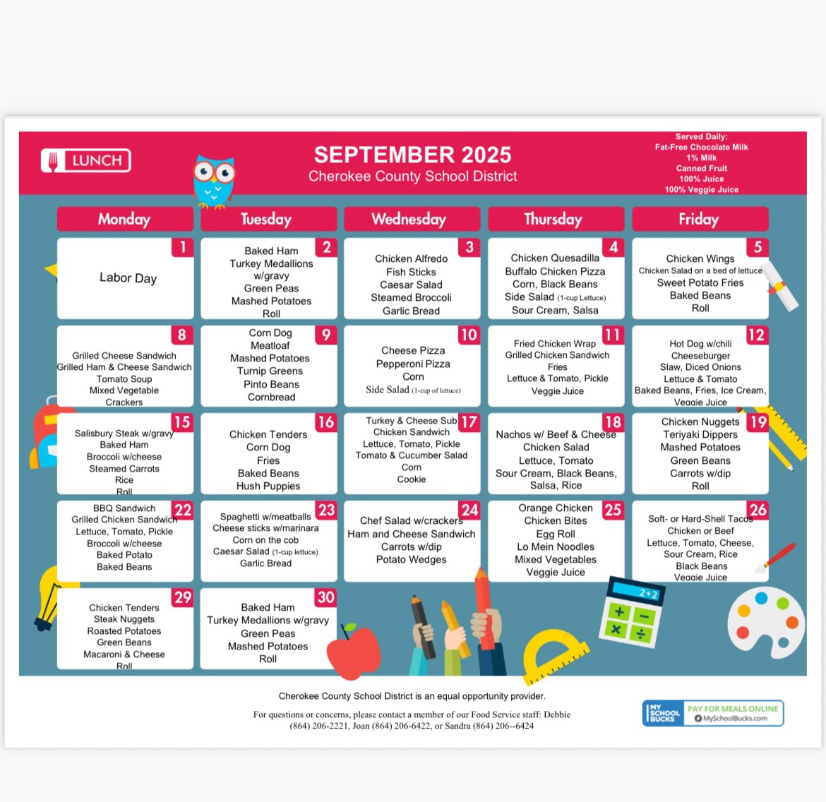 September 2025 Lunch Menu