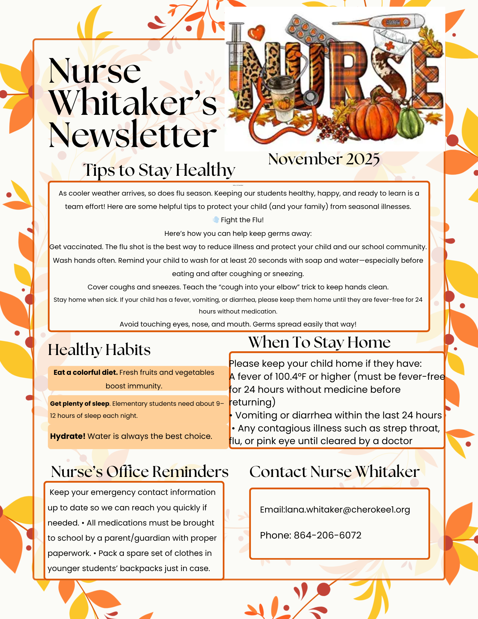 Nurse Whitaker's Nov Newsletter