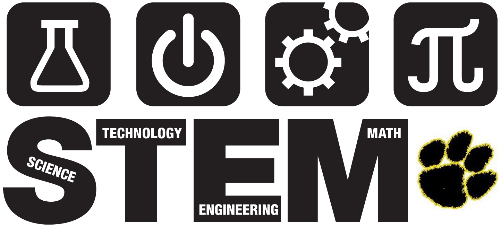 STEM Logo with symbols for science, technology, engineering and math