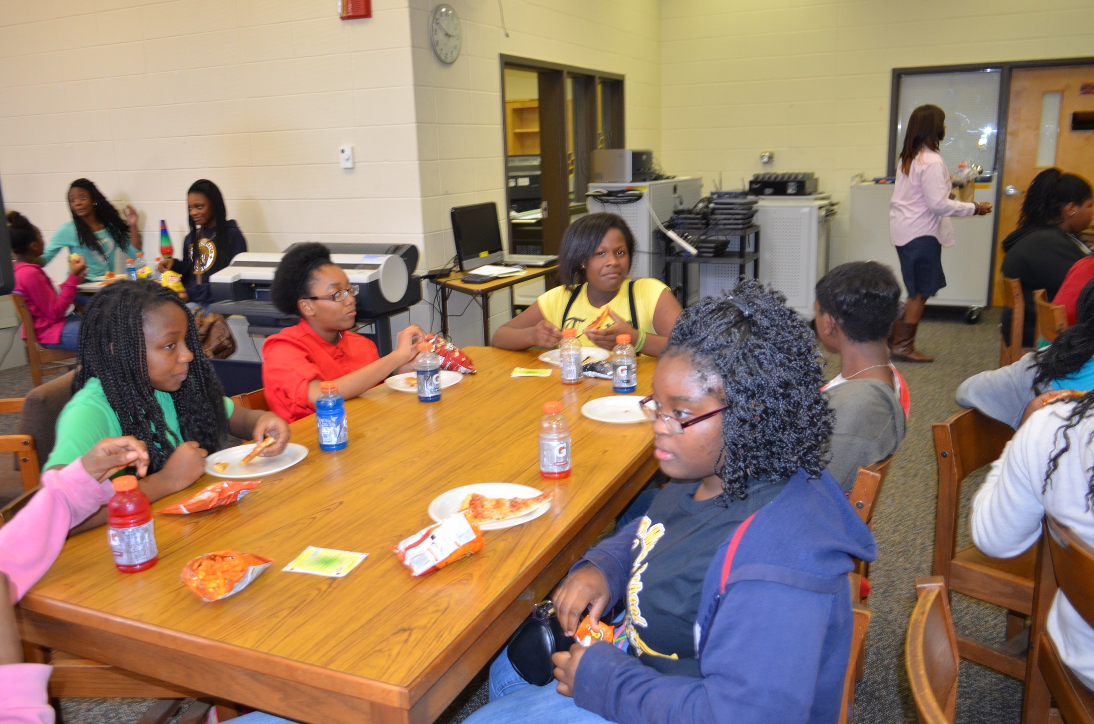 Students eating lunch in their cafeteria