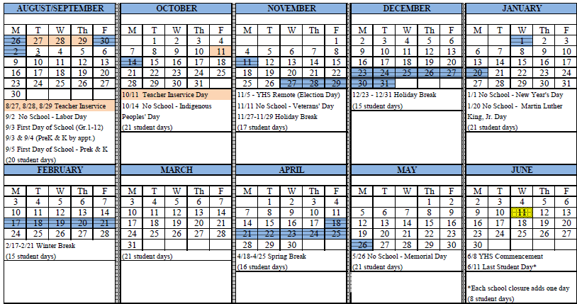 Calendar in grid format