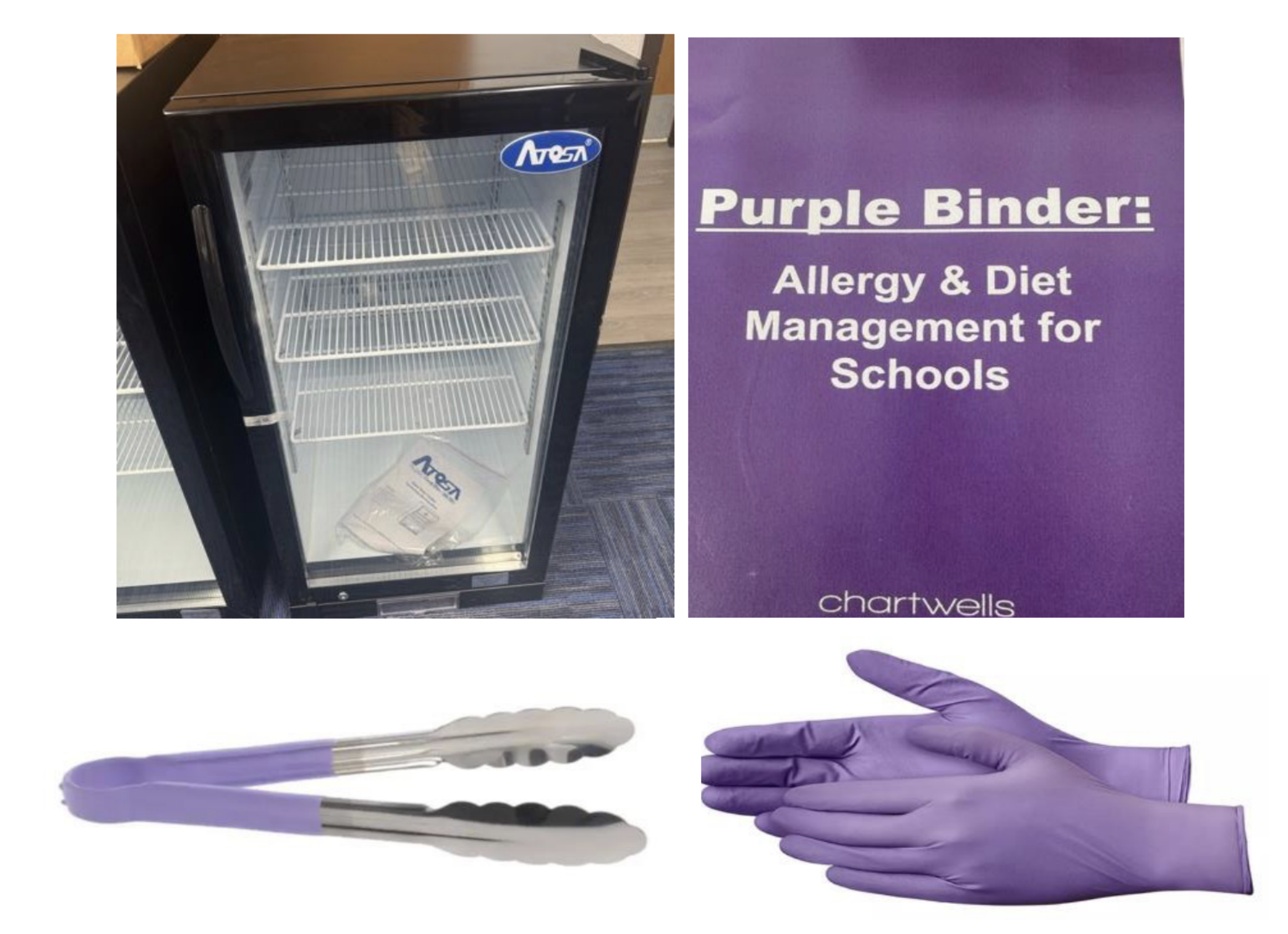 Purple Binder fridge tongs and gloves