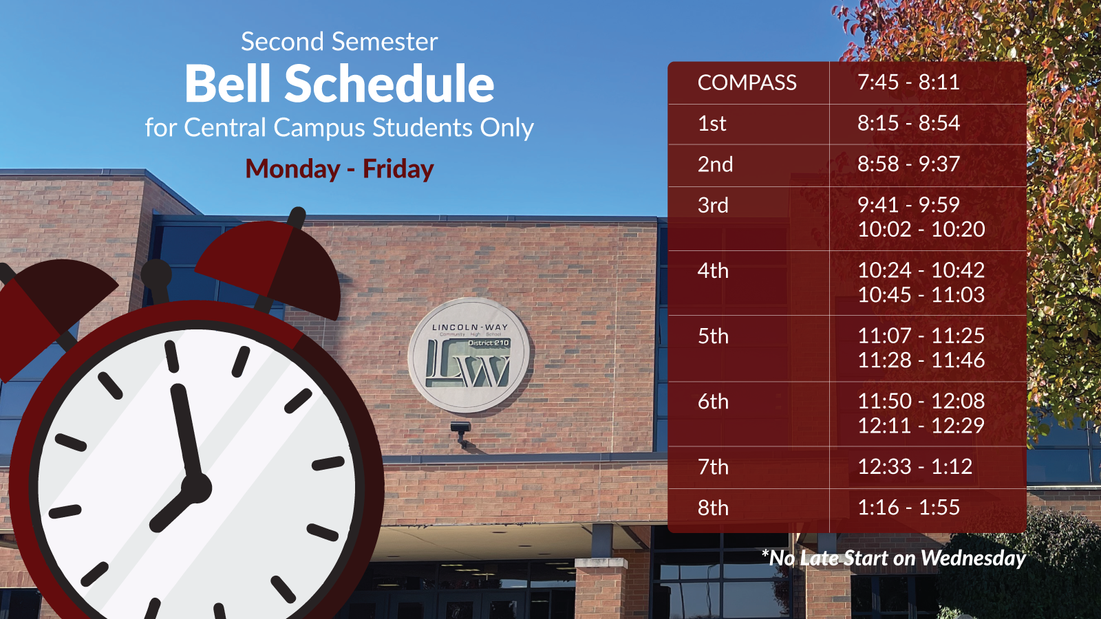 Central Campus Bell Schedule Monday - Friday