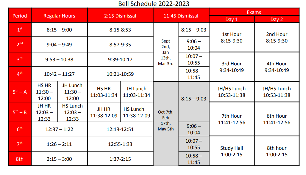 MJH/MHS Bell Schedule
