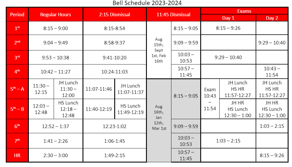 MJH/MHS Bell Schedule