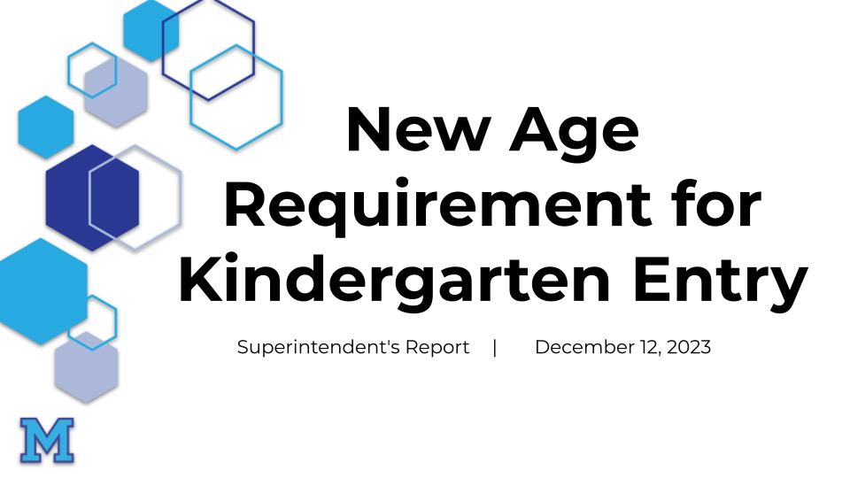 Cover Slide to 121223 Presentation to the BOE re: Kindergarten Entry Age
