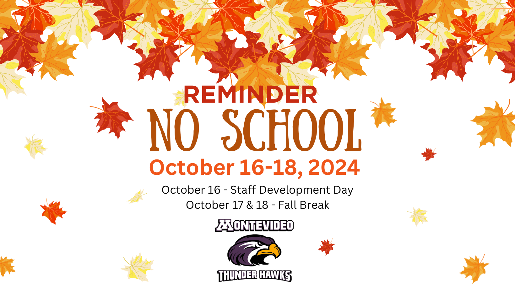 School Calendar Reminder Fall Break Oct 16-18