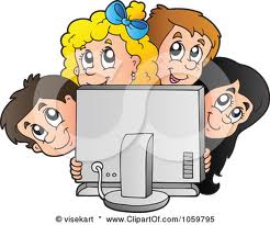 Four kids peeking over a computer monitor