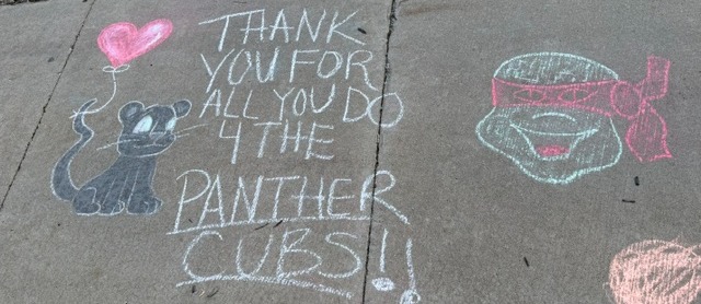 Families came up and "chalked the walk" for our staff during teacher appreciation week!
