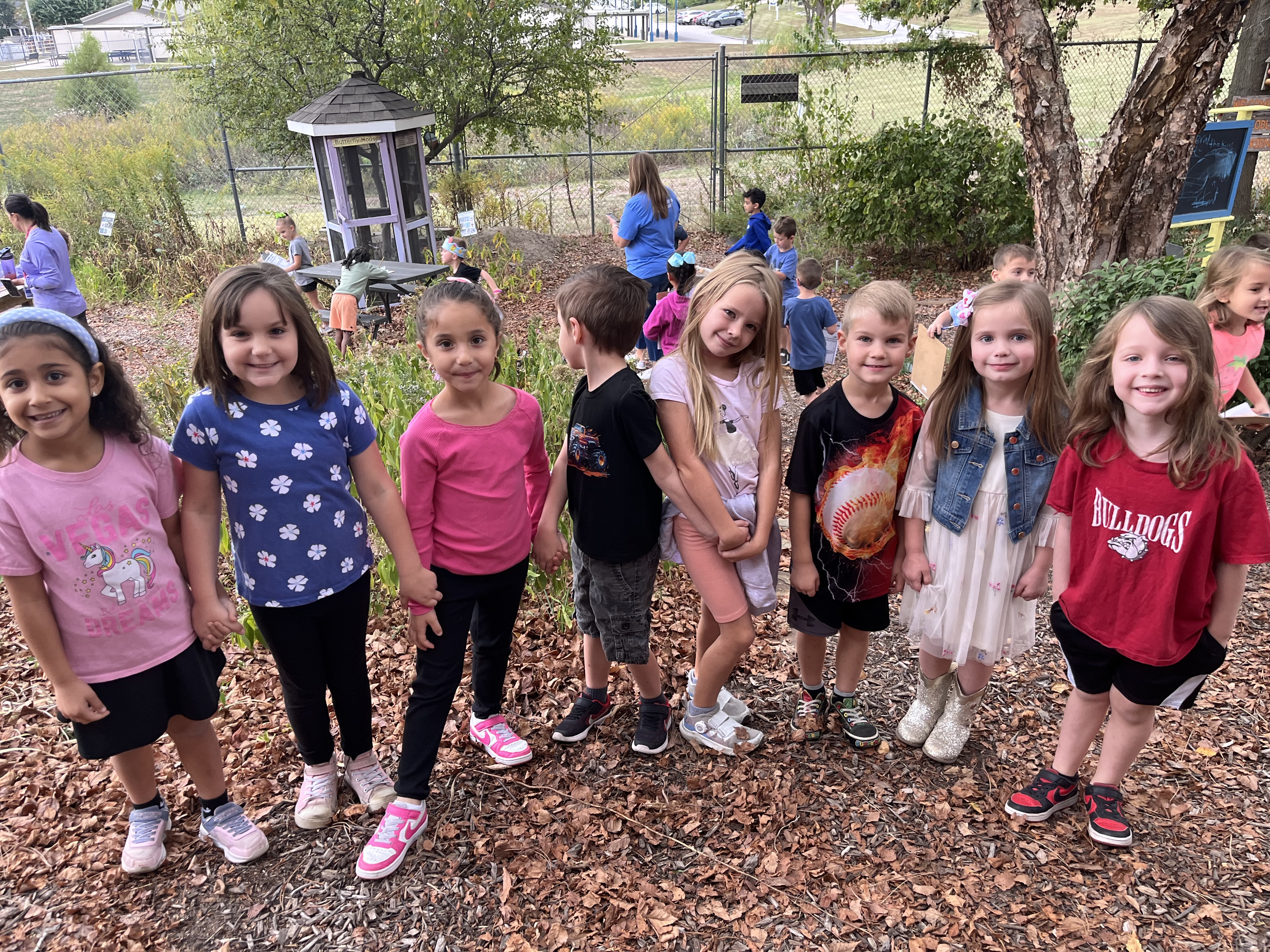 Kindergarten students in the outdoor classroom.